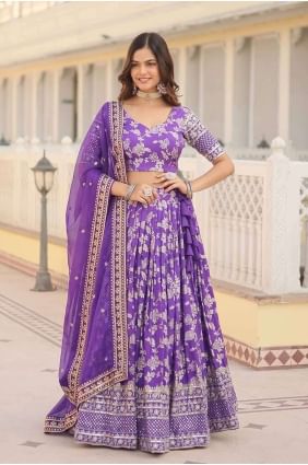 Purple Lehenga Choli in Embroidered Viscose LC7823