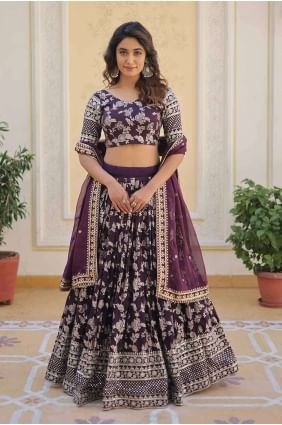 Wine  Viscose Embroidered Lehenga Choli with Dupatta LC7824