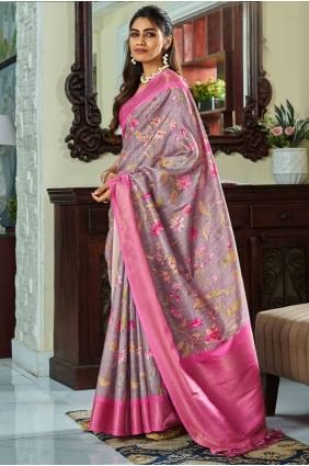 Dusty purple  Saree in Weaving digital print Handloom silk SR26936