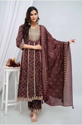 Wine Rayon  Anarkali Suit in Printed AS3908