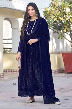 Blue Anarkali Suit Georgette  in Embroidered AS3911
