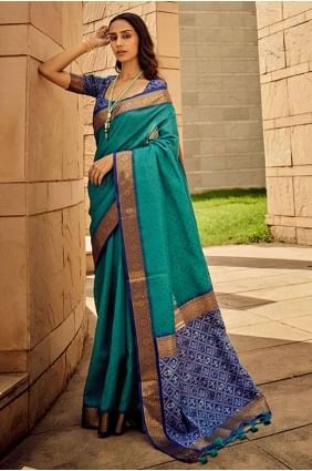 Printed weaving Handloom silk Saree in Sky blue  SR26953