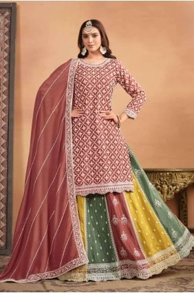 Pink Embroidered Sharara Suit in Chiffon SS1144