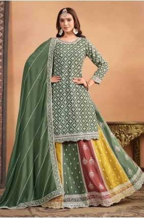 Sharara Suit with Embroidered in Green Chiffon SS1145