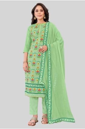Chanderi silk Straight Pant Suit in Aqua  with Printed SK154239