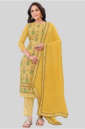 Mustard  Chanderi silk Printed Straight Pant Suit with Dupatta SK154242