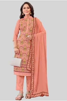 Chanderi silk Straight Pant Suit with Printed in Rust SK154244