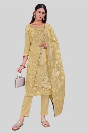 Brown Chanderi silk Embroidered Straight Pant Suit with Dupatta SK154252