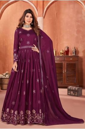 Art silk Embroidered Wine  Anarkali Suit with Dupatta AS3918
