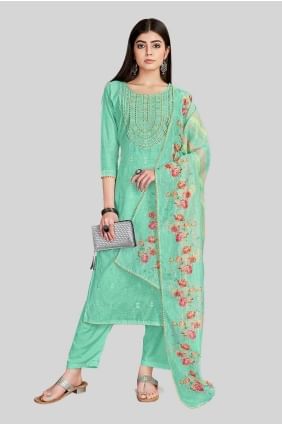Firozi  Straight Pant Suit with Embroidered Chanderi silk SK154284