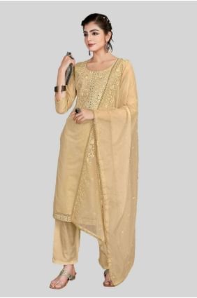 Beige  Salwar Kameez in Embroidered Chanderi silk SK154321
