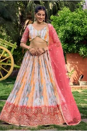 Printed Lehenga Choli in Multicolor  chiffon LC7853