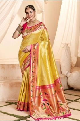 Saree in Yellow Silk with Embroidered SR27011