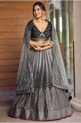 Embroidered Chiffon Lehenga Choli in Black LC7865