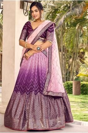 Chiffon Lehenga Choli with Embroidered in Purple LC7869