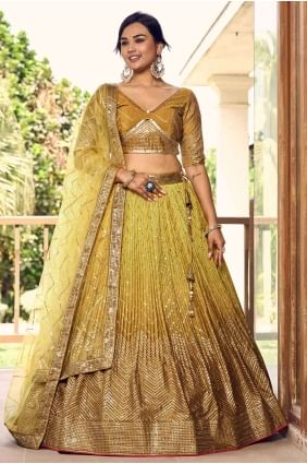 Yellow Embroidered Lehenga Choli in Chiffon LC7870