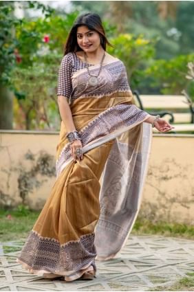 Tussar silk Beige Saree in Printed SR27072
