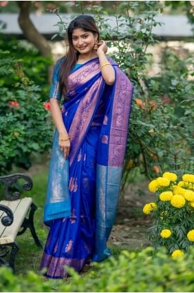 Tussar silk Saree with Zari in Royal blue  SR27091