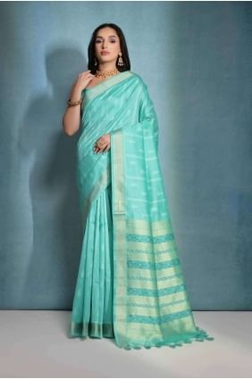 Sea green  Saree in Tussar silk with Printed SR27100