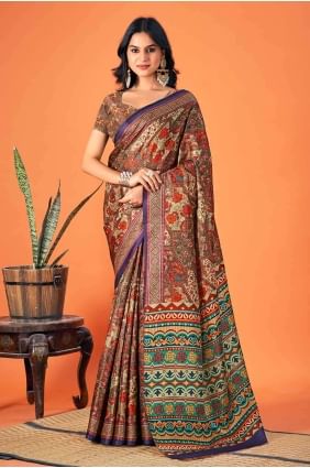Pashmina Saree in Multicolor with Printed SR27103