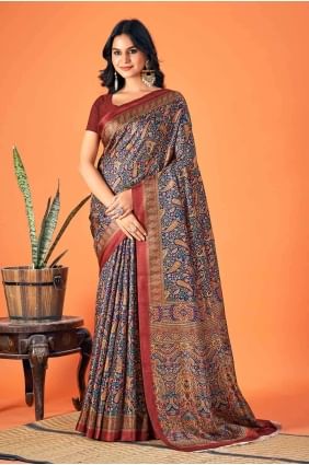 Multicolor Printed Pashmina Saree SR27105