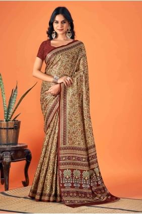 Printed Pashmina Multicolor Saree with Blouse SR27106
