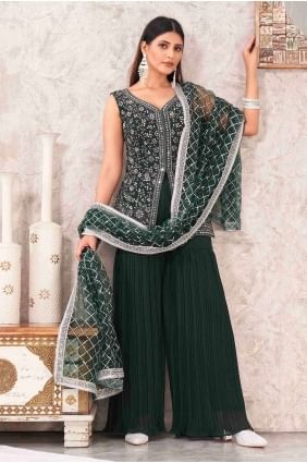 Embroidered Georgette Sharara Suit in Green SS1147