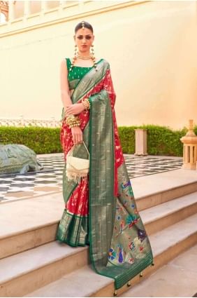 Red Printed Silk Saree SR27138