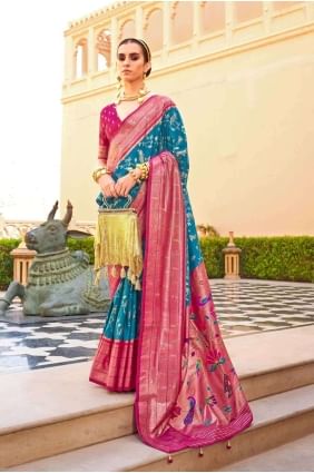 Sky blue  Saree in Printed Silk SR27140
