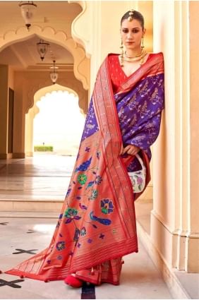 Silk Saree with Printed in Blue SR27141