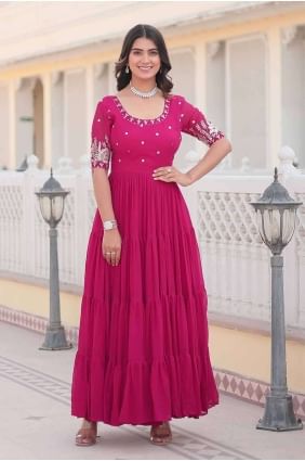 Pink Embroidered Gown Dress in Faux georgette GW0895
