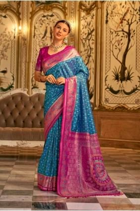 Weaving Banarasi silk Sky blue  Saree with Blouse SR27167