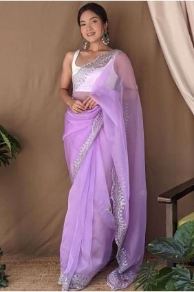 Purple Organza Saree with Embroidered SR27206