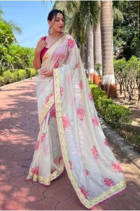 Organza Embroidered Green Saree with Blouse SR27218