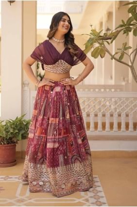 Wine  Digital print Lehenga Choli in Silk LC7913