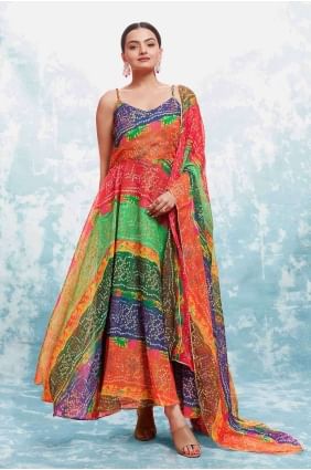 Multicolor Georgette Printed Anarkali Suit with Dupatta AS3946