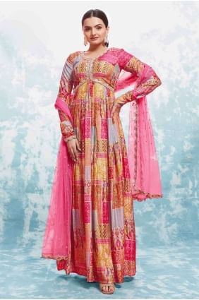 Georgette Embroidered Multicolor Anarkali Suit with Dupatta AS3948