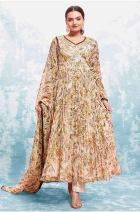 Peach Anarkali Suit in Embroidered Georgette AS3949