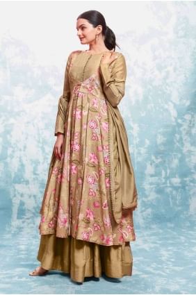 Georgette Embroidered Brown Anarkali Suit with Dupatta AS3951