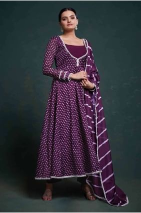 Chiffon Anarkali Suit with Printed in Wine  AS3957