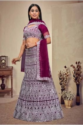 Net Lehenga Choli in Wine  with Embroidered LC7919