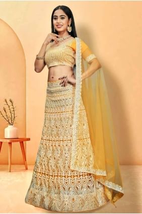 Net Embroidered Yellow Lehenga Choli with Dupatta LC7920
