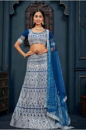 Net Lehenga Choli with Embroidered in Blue LC7922