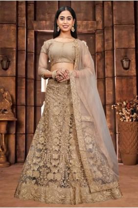 Beige Embroidered Lehenga Choli in Net LC7923