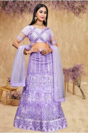 Lehenga Choli in Violet Net with Embroidered LC7925