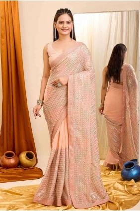 Peach Saree with Embroidered Georgette SR27269