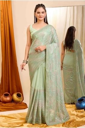 Saree in Pista  Georgette with Embroidered SR27270