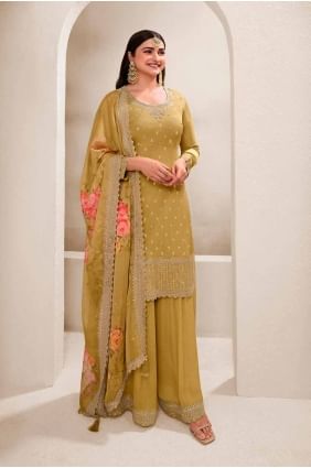 Mustard  Sharara Suit in Embroidered Viscose SS1160