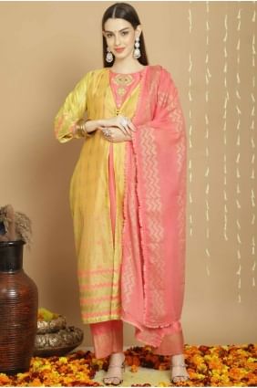 Straight Suit in Mustard  Art silk with Embroidered SK154436