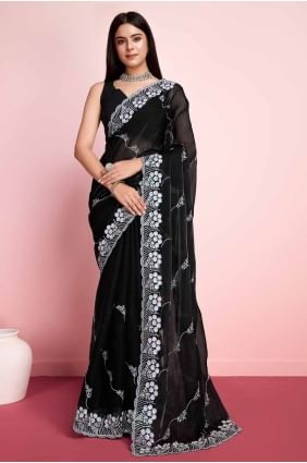 Silk Saree in Black with Sequins embroidered SR27295